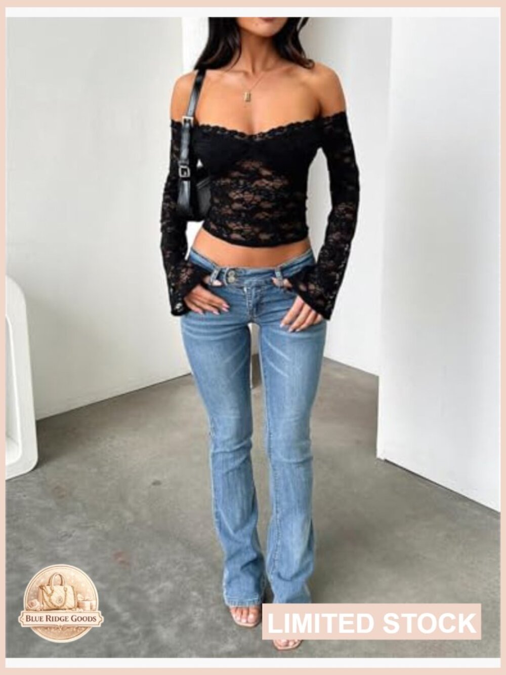 Off Shoulder Floral Lace Crop Top Long Sleeve See Through Backless Going Out - Picture 4 of 7